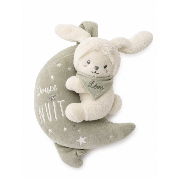 Peluche musicale lapin lune personnalisée avec prénom – Cadeau naissance bébé
